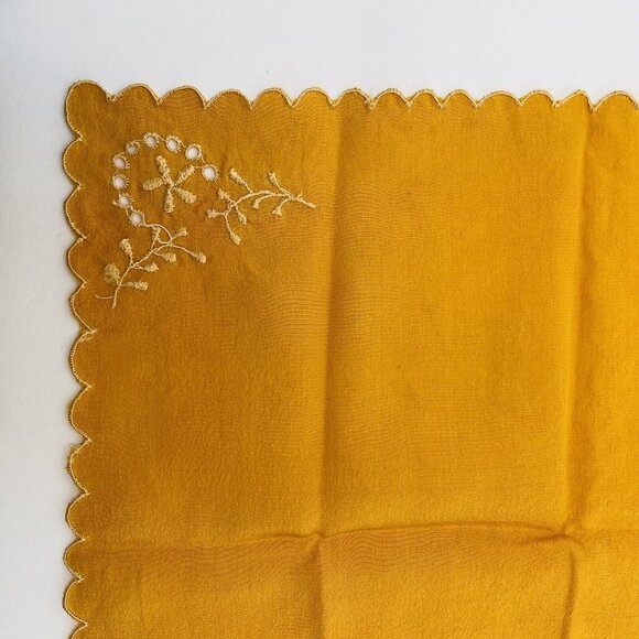 Vintage Silk Embroidered Handkerchief Orange Flower Motif Scalopped Edge Germany - Picture 7 of 16